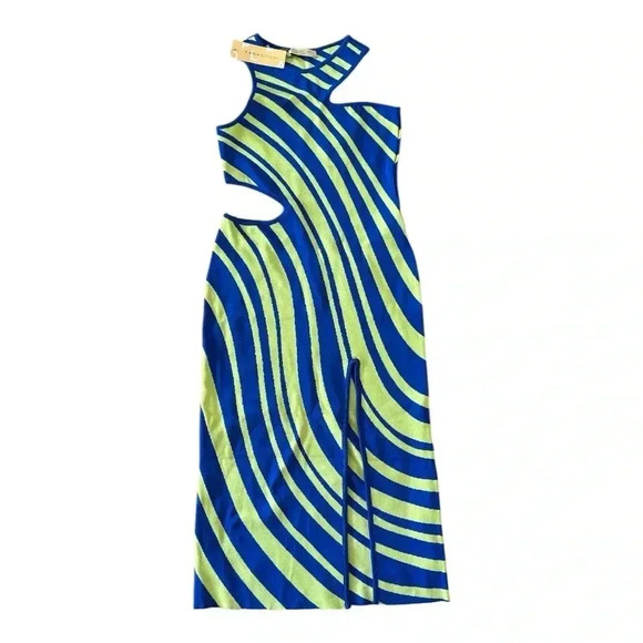 PAOLA BERNARDI Stela Striped Sleeveless Midi Cutout Dress Sz L NWT - Picture 4 of 8